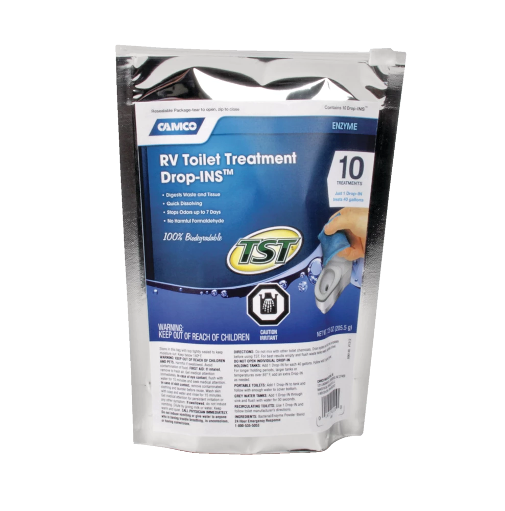 CAMCO TST Clean Scent Blue Enzyme Drop-In Tabs RV Holding Tank/Toilet Treatment, 10-pk - Image 2