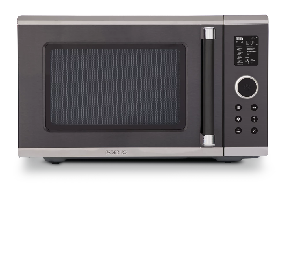 PADERNO Countertop Microwave With Even-Heat Inverter Technology, 1.3 Cu.ft, Black Stainless Steel