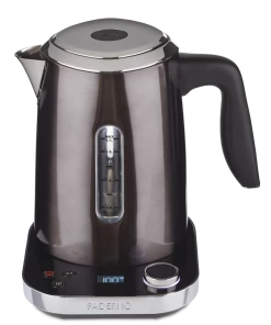 PADERNO Cordless Programmable Electric Kettle W/ Digital Display, Black Stainless Steel, 1.7L