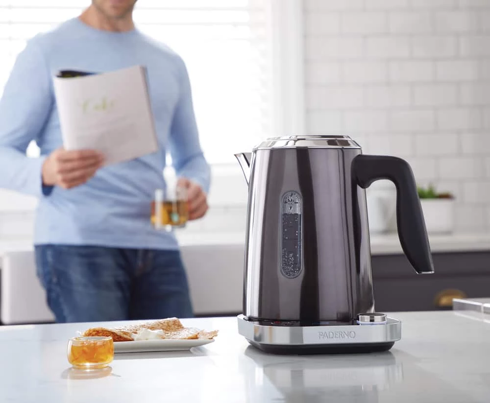 PADERNO Cordless Programmable Electric Kettle W/ Digital Display, Black Stainless Steel, 1.7L - Image 3