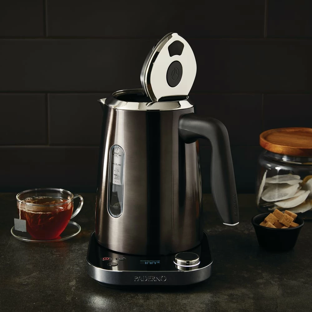 PADERNO Cordless Programmable Electric Kettle W/ Digital Display, Black Stainless Steel, 1.7L - Image 2