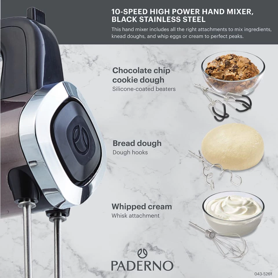 PADERNO High Power 10-Speed Hand Mixer, Black Stainless Steel - Image 7