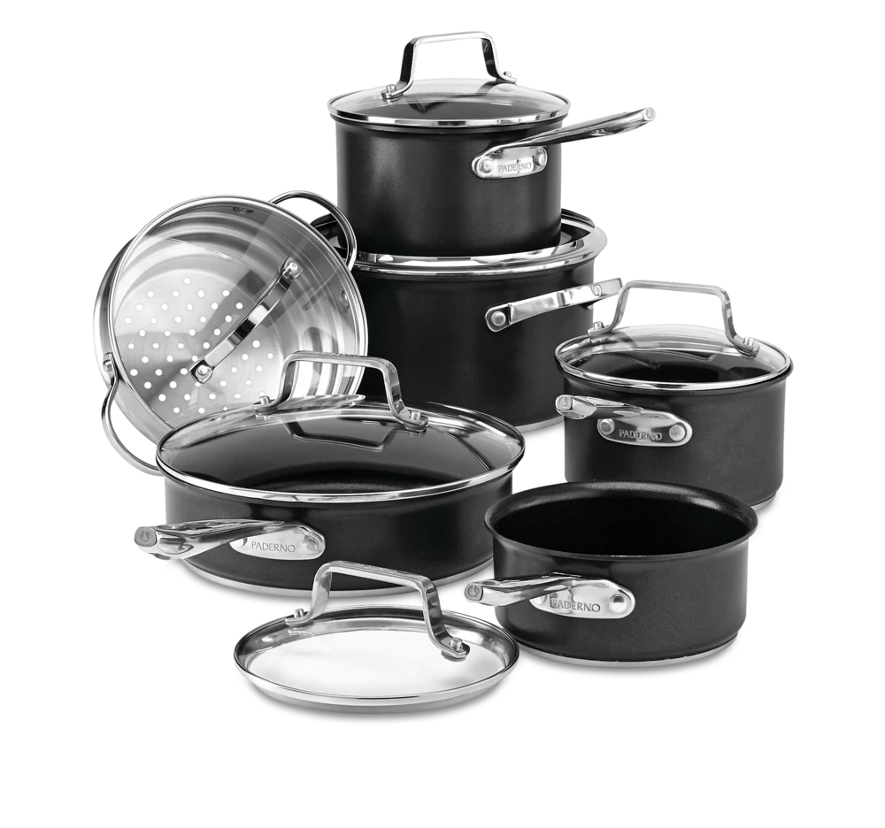 PADERNO Hard Anodized Cookware Set, Non-Stick, PFOA-Free, Dishwasher & Oven Safe, 12-pc - Image 2