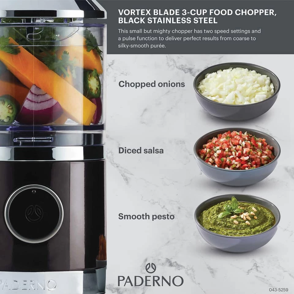 PADERNO Compact 3 Cup Food Chopper W/ Vortex Blade, Black Stainless Steel - Image 3