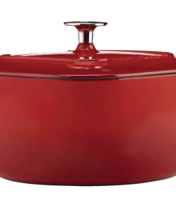 PADERNO Dutch Oven, Durable Cast Iron, Oven Safe, Red, 5qt