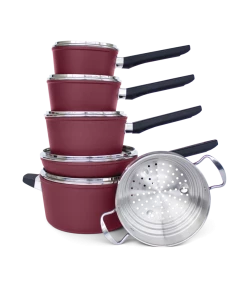 PADERNO Classic Cookware Set, Non-Stick, Maroon, 11-pc