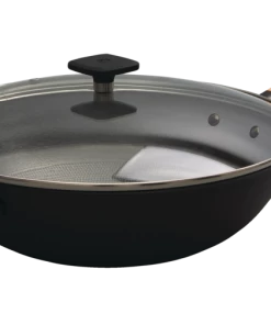 PADERNO Classic Cast Iron Wok Stir Fry Pan, PFOA-Free, Non-Stick, Black, 32cm