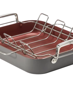 PADERNO Hard Anodized Roaster W/ Smart V-Rack, Non-Stick, Dishwasher Safe, 41.3 X 33.6cm