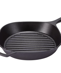 PADERNO Signature Pre-Seasoned Cast Iron Grill Pan, Oven Safe, Black, 30cm