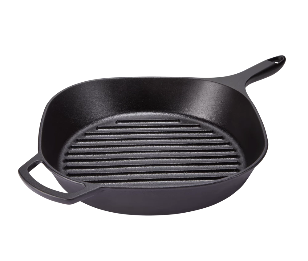 PADERNO Signature Pre-Seasoned Cast Iron Grill Pan, Oven Safe, Black, 30cm