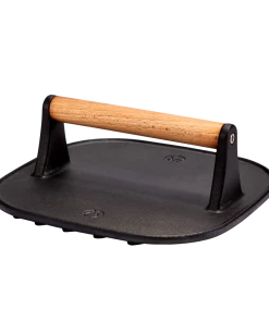 PADERNO Signature Pre-Seasoned Cast Iron Panini & Burger Grill Press, Black, 19.5x19.5cm