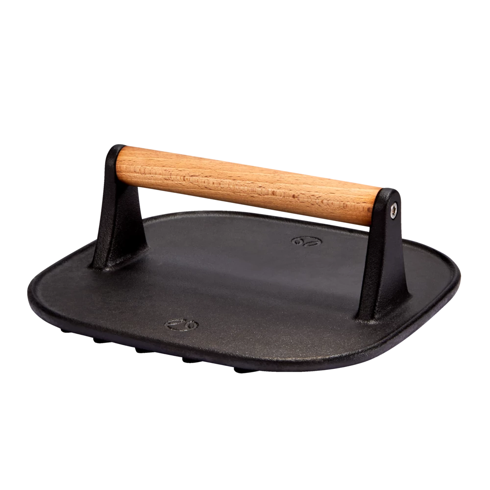 PADERNO Signature Pre-Seasoned Cast Iron Panini & Burger Grill Press, Black, 19.5x19.5cm