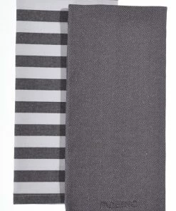 PADERNO Yarn-Dyed Cotton Kitchen Towels, 18-in X 28-in, 2-pk, Charcoal Grey/White