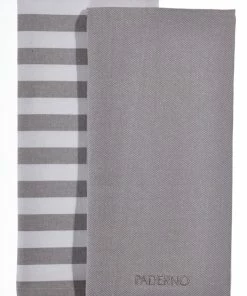 PADERNO Yarn-Dyed Cotton Kitchen Towels, 18-in X 28-in, 2-pk, Light Grey/White