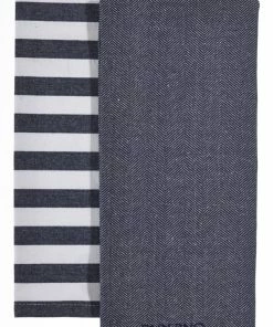 PADERNO Yarn-Dyed Cotton Kitchen Towels, 18-in X 28-in, 2-pk, Navy Blue/White