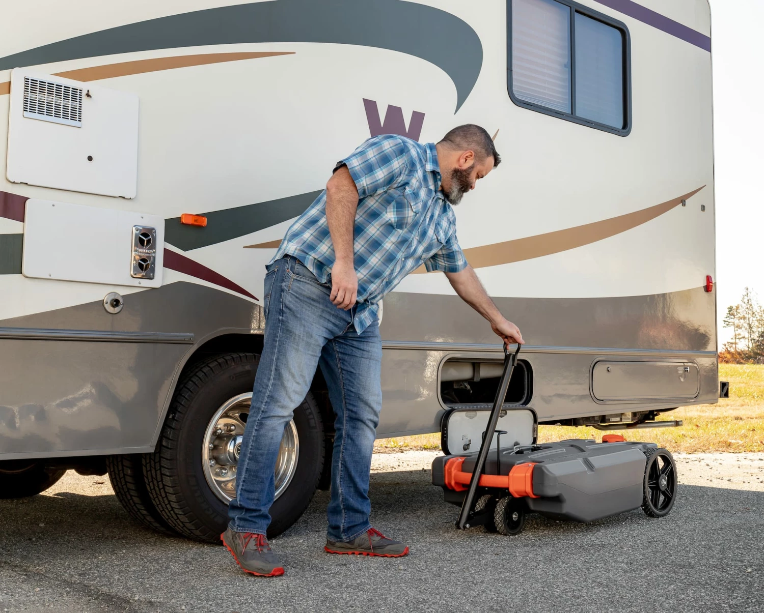CAMCO 39007 Rhino Tote Portable Waste Holding Tank, With Steerable Wheels, 36-Gal
